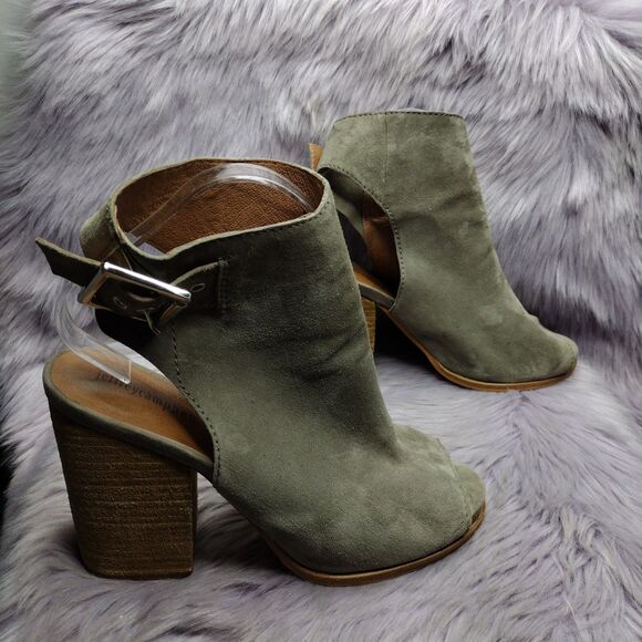 Jeffrey Campbell Brianna Suede Peep Toe Wood Block Heel Sandals Women Sz 10 Grey - Picture 2 of 9